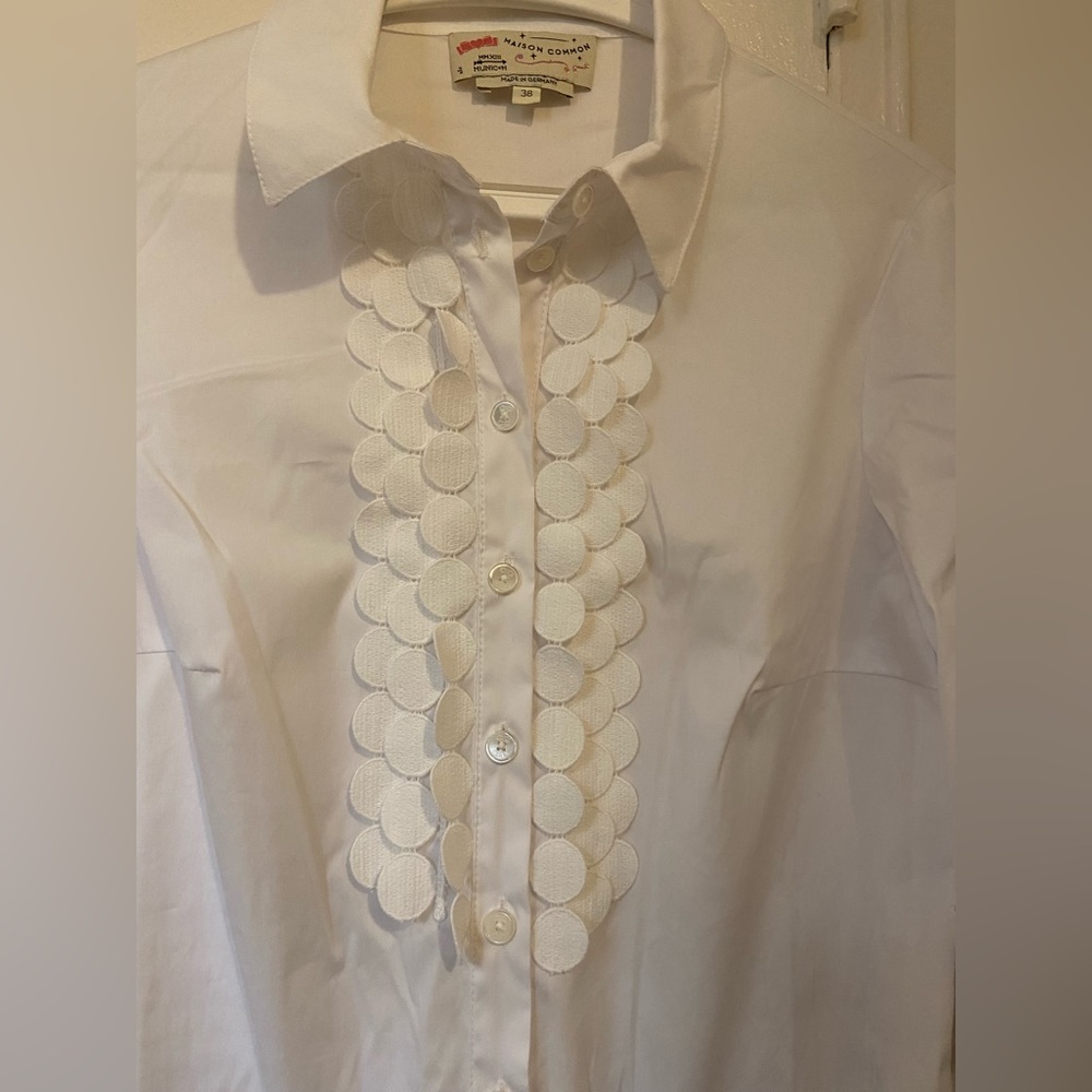 MAISON COMMON Polka dot‎ braid adorned cotton blouse  Sz M - Picture 5 of 11